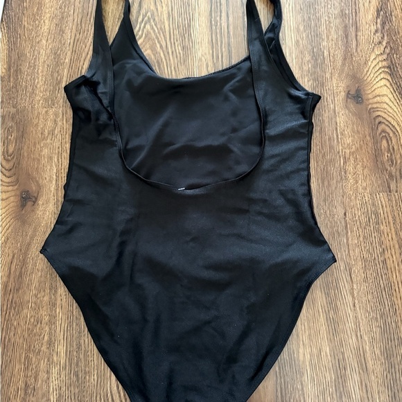 NWOT BRIDE SQUAD one piece bathing suit, black with pink metallic writing (M) - Picture 4 of 6